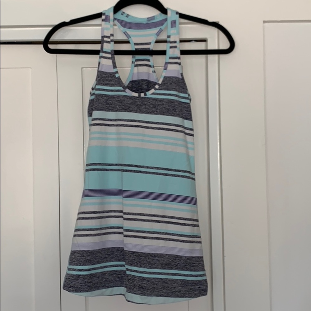 lululemon Blue & Gray Striped Racerback Tank Size4